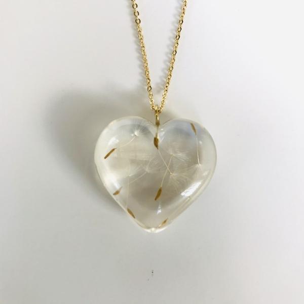 Dandelion in Resin Necklace, Heart