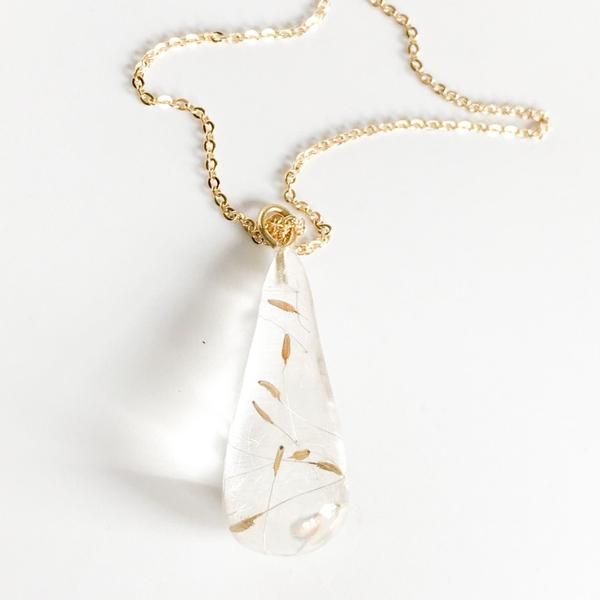 Dandelion In Resin Necklace, Teardrop