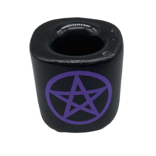 Mini Candle Holder- Black w/ Purple Pentagram