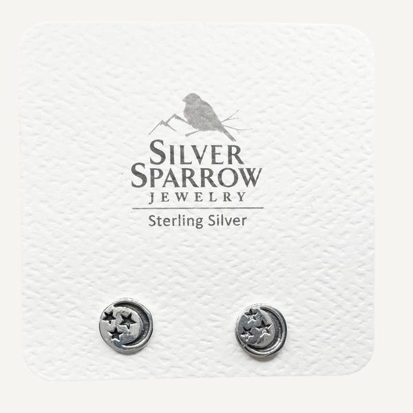 Sterling Silver Moon & Star Stud Earrings