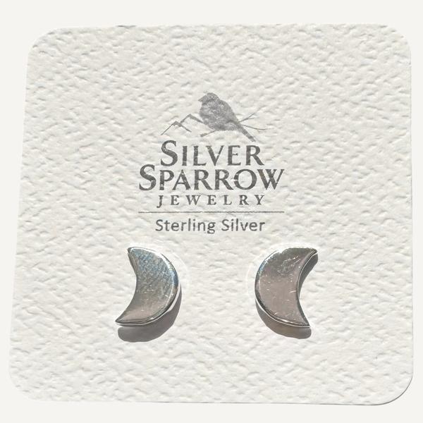 Sterling Silver Moon Stud Earrings