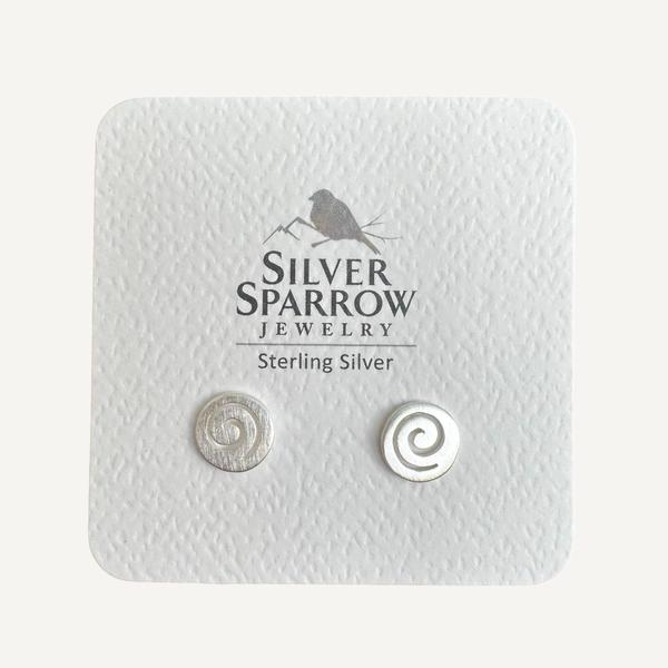 Brushed Sterling Silver Spiral Stud Earrings