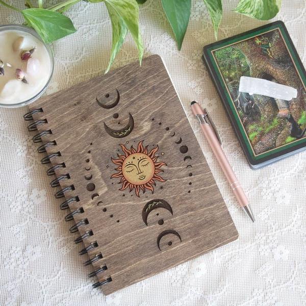 Wooden Sun and Moon Journal