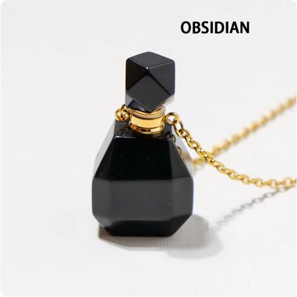 Black Obsidian Gemstone Perfume Bottle Pendant Necklace