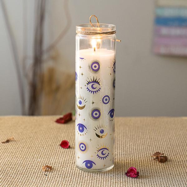 Evil Eye Tall Candle - White Sage