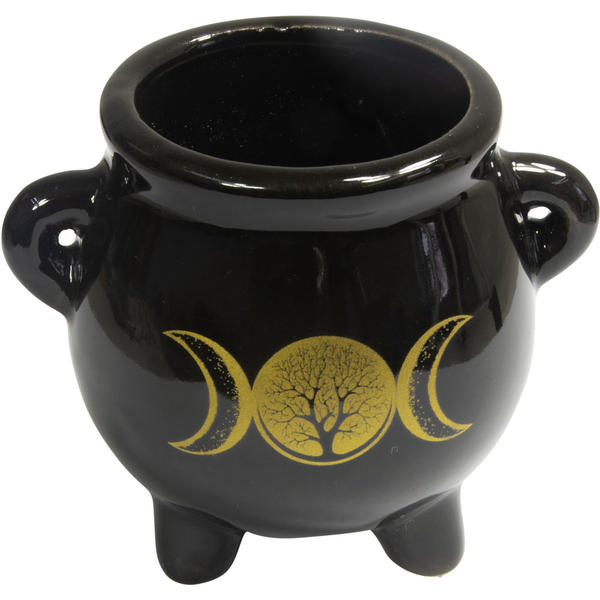 Ceramic Mini Cauldron - Triple Moon with Tree