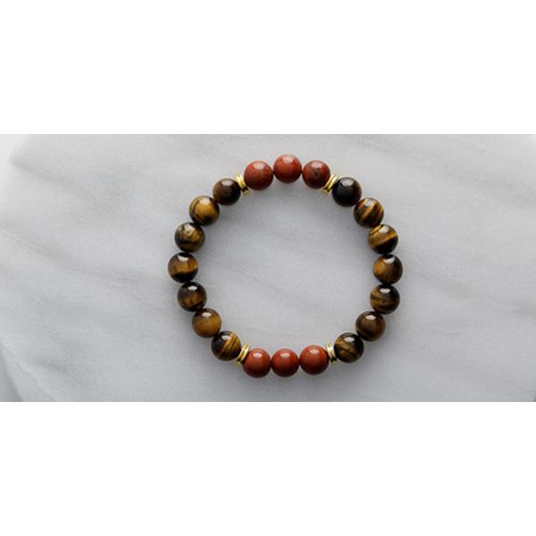 Men's Tiger Eye & Red Jasper Bracelet