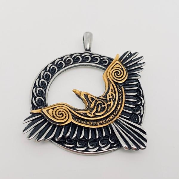 Celtic Crow Stainless Steel Pendant