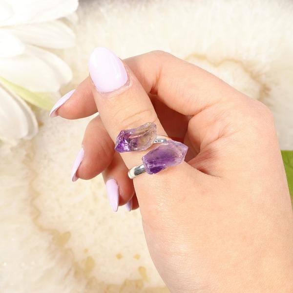 Amethyst Point Adjustable Ring Silver Plated