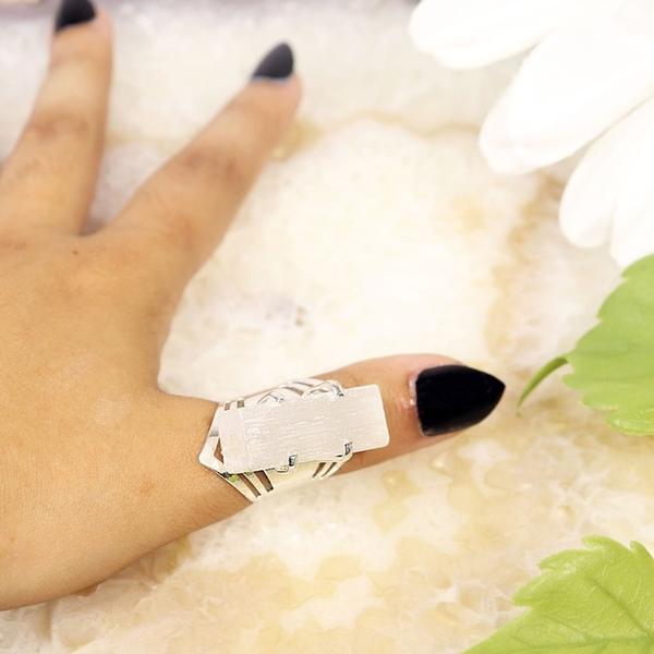 Selenite Slab Adjustable Ring Silver Plated